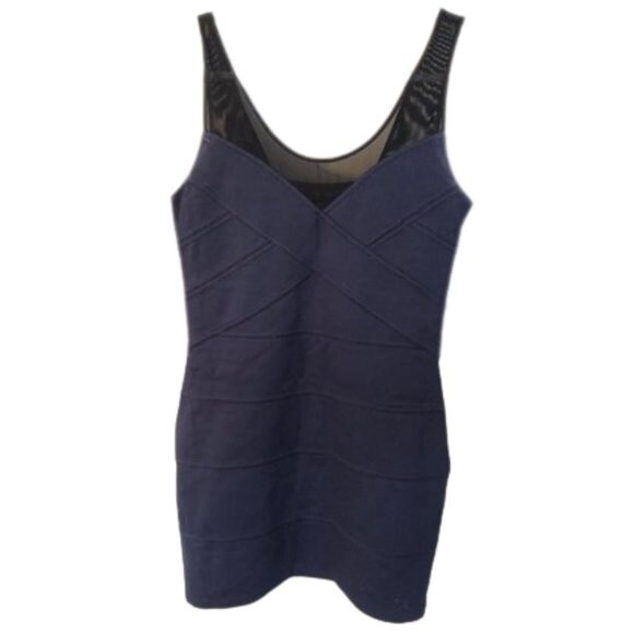 EXPRESS SIZE MEDIUM NAVY BLUE BANDAGE DRESS MESH NECKLINE - Picture 1 of 7
